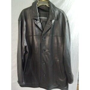 Weathervane by Weatherproof Jacket Black Leather Lined Button Front XL